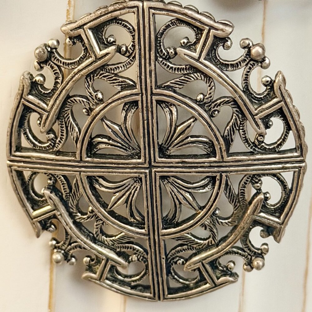 Vintage Inspired Silver Filigree Statement Necklace Multi-Strand Boho Medallion - Picture 8 of 8